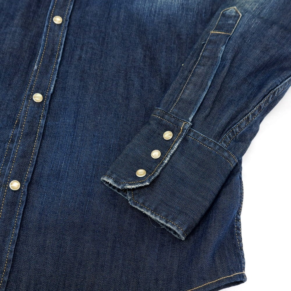 【中古】ディースクエアード DSQUARED2 ダメージ加工 ストレッチ コットン デニム ウエスタンシャツ ネイビー【サイズ46】【 状態ランクD 】【 メンズ 】