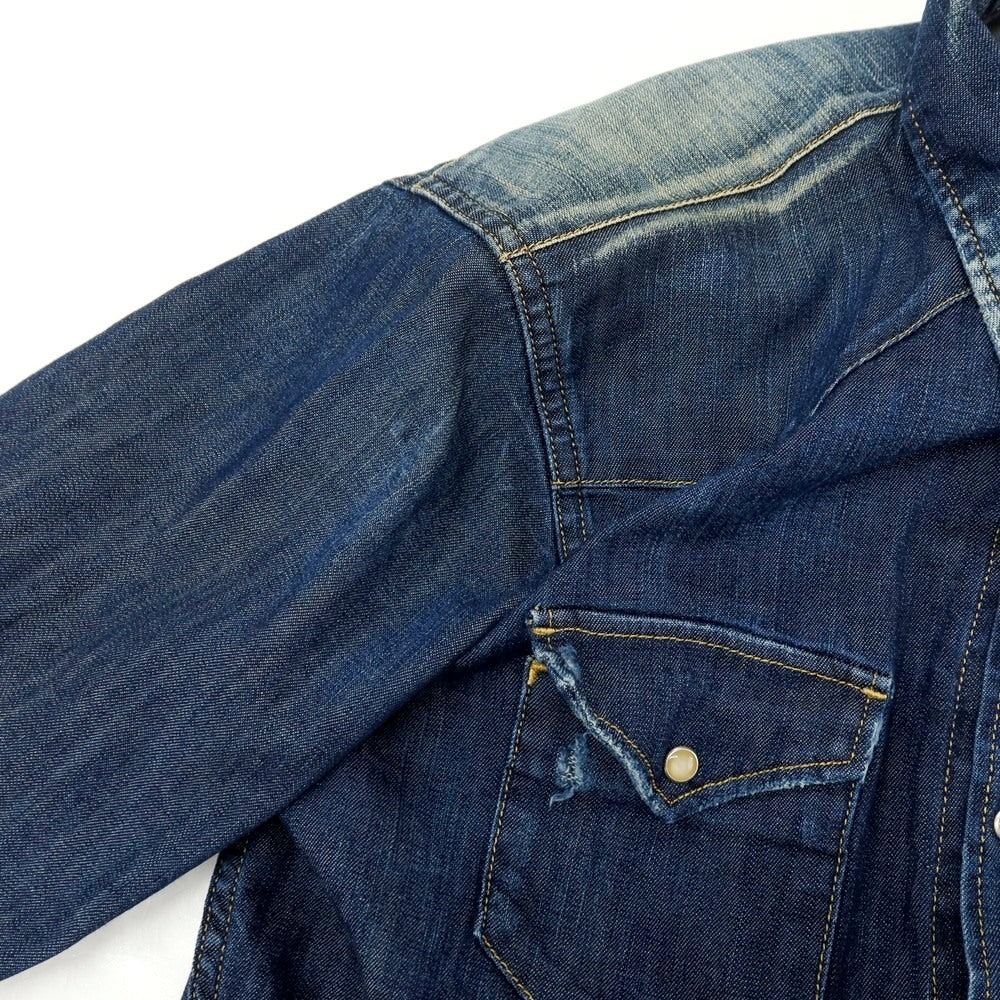 【中古】ディースクエアード DSQUARED2 ダメージ加工 ストレッチ コットン デニム ウエスタンシャツ ネイビー【サイズ46】【 状態ランクD 】【 メンズ 】