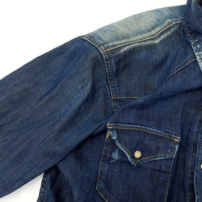 【中古】ディースクエアード DSQUARED2 ダメージ加工 ストレッチ コットン デニム ウエスタンシャツ ネイビー【サイズ46】【 状態ランクD 】【 メンズ 】
