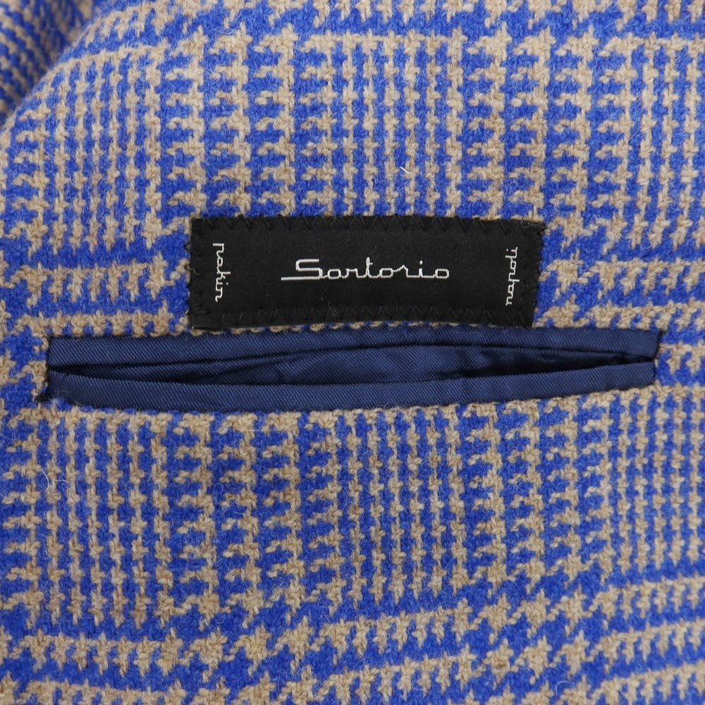 【中古】サルトリオ Sartorio ウール グレンチェック 3B テーラードジャケット ブルーxベージュ【サイズ46】【 状態ランクC 】【 メンズ 】