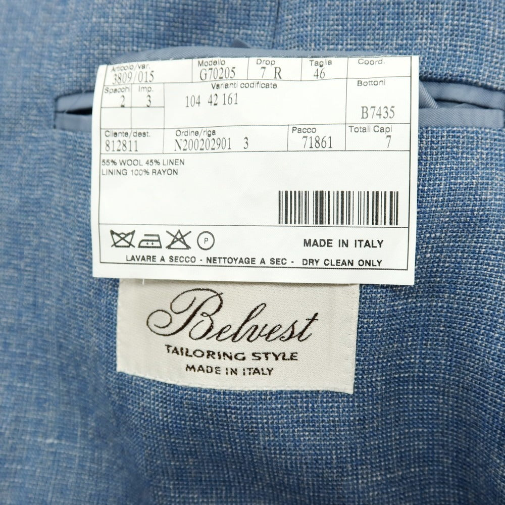 【中古】ベルベスト Belvest ウールリネン 3B テーラードジャケット ライトブルー【サイズ46】【 状態ランクC 】【 メンズ 】