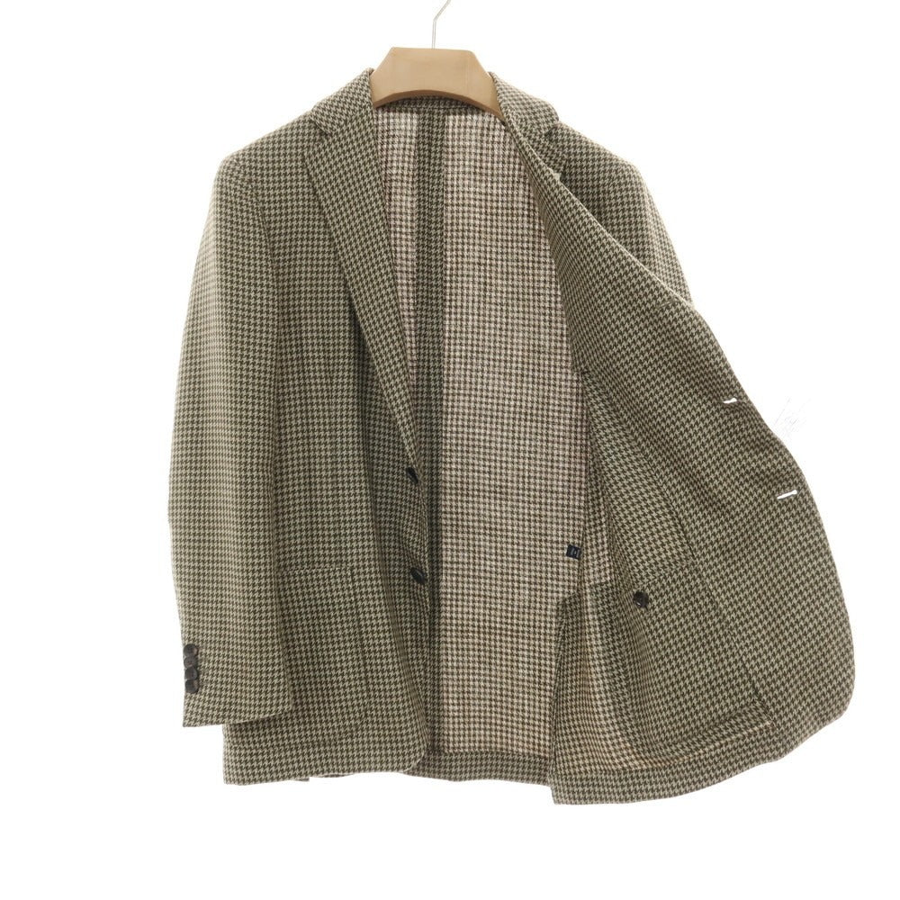 【中古】ラルディーニ LARDINI ウールリネン ハウンドトゥース 3B テーラードジャケット オリーブ系【サイズ44】【 状態ランクC 】【 メンズ 】