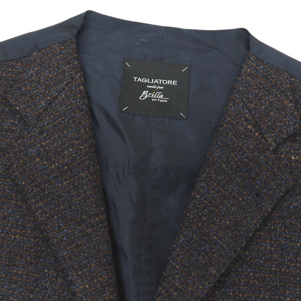 【中古】タリアトーレ TAGLIATORE Brilla per il gusto別注 ウールナイロンシルクリネン ドレス系ジレ ベスト ネイビーxブラウン【サイズ46/R】【 状態ランクB 】【 メンズ 】