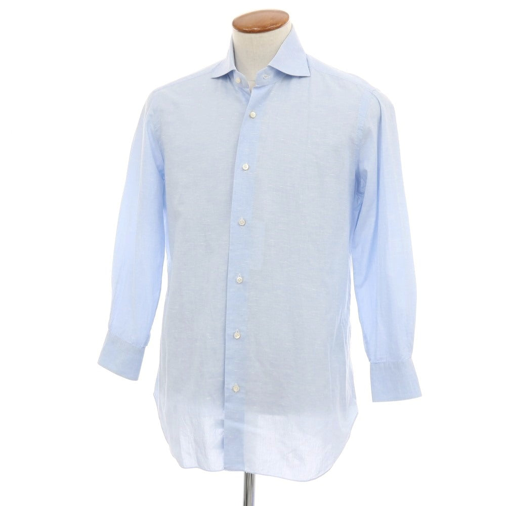 【中古】バルバ BARBA コットンリネン ワイドカラー ドレスシャツ ライトブルー【サイズ39】【 状態ランクC 】【 メンズ 】