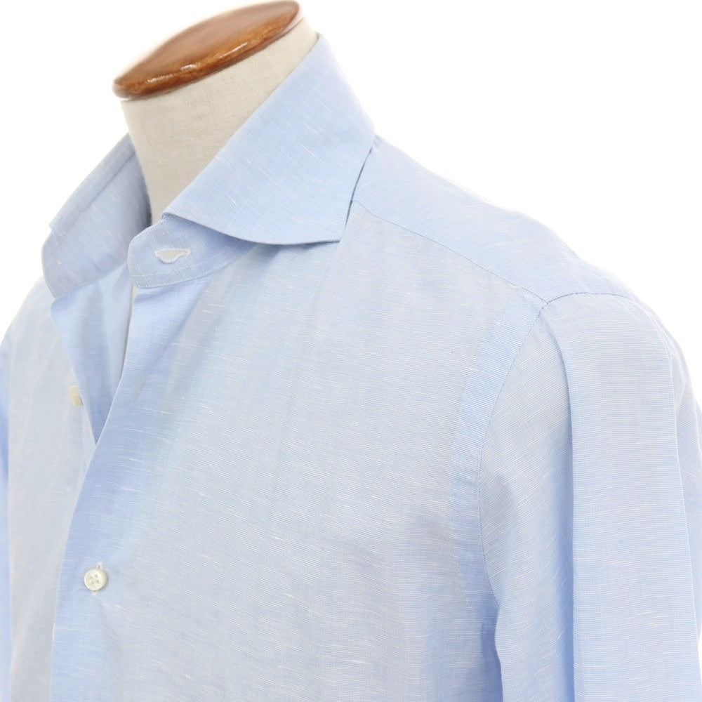 【中古】バルバ BARBA コットンリネン ワイドカラー ドレスシャツ ライトブルー【サイズ39】【 状態ランクC 】【 メンズ 】