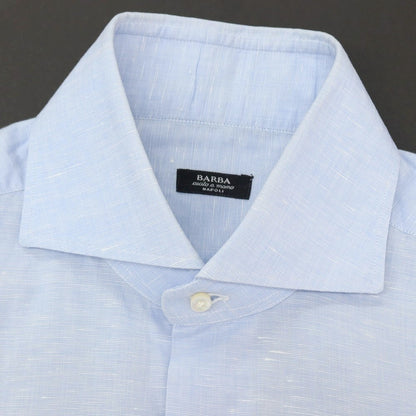 【中古】バルバ BARBA コットンリネン ワイドカラー ドレスシャツ ライトブルー【サイズ39】【 状態ランクC 】【 メンズ 】