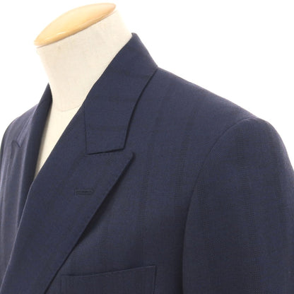 【中古】イセタンメンズ ISETAN MENS ENGLISH BLADE ウール ストライプ 6B ダブルスーツ ネイビー【サイズ表記なし（S位）】【 状態ランクB 】【 メンズ 】
