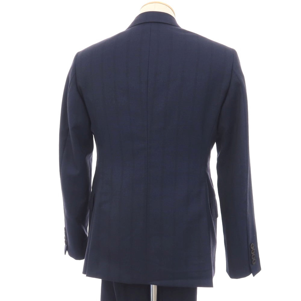 【中古】イセタンメンズ ISETAN MENS ENGLISH BLADE ウール ストライプ 6B ダブルスーツ ネイビー【サイズ表記なし（S位）】【 状態ランクB 】【 メンズ 】