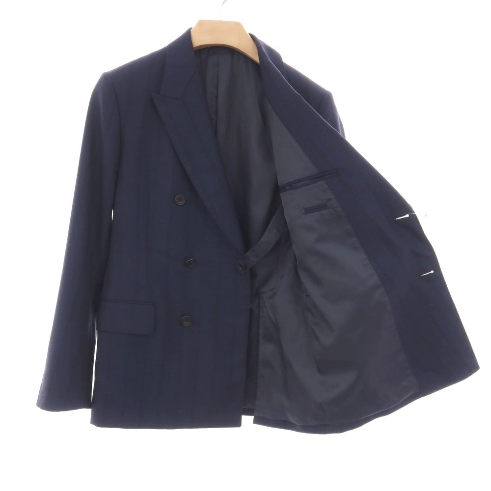 【中古】イセタンメンズ ISETAN MENS ENGLISH BLADE ウール ストライプ 6B ダブルスーツ ネイビー【サイズ表記なし（S位）】【 状態ランクB 】【 メンズ 】