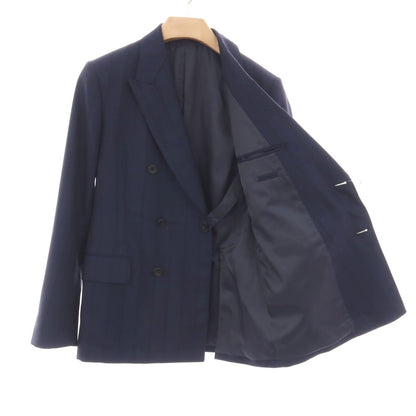 【中古】イセタンメンズ ISETAN MENS ENGLISH BLADE ウール ストライプ 6B ダブルスーツ ネイビー【サイズ表記なし（S位）】【 状態ランクB 】【 メンズ 】