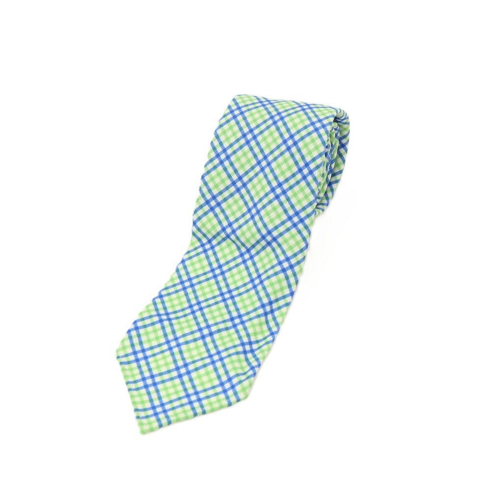 【中古】ジーイーエム ジャム ジェム g.e.m. BARNEYS NEW YORK別注 シルク プリント チェック柄ネクタイ ライトグリーンxブルー【 状態ランクB 】【 メンズ 】