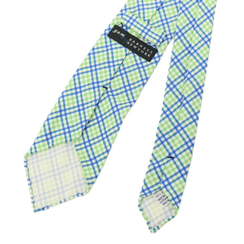 【SALE30%OFF/返品不可】【中古】ジーイーエム ジャム ジェム g.e.m. BARNEYS NEW YORK別注 シルク プリント チェック柄ネクタイ ライトグリーンxブルー【 状態ランクB 】【 メンズ 】
