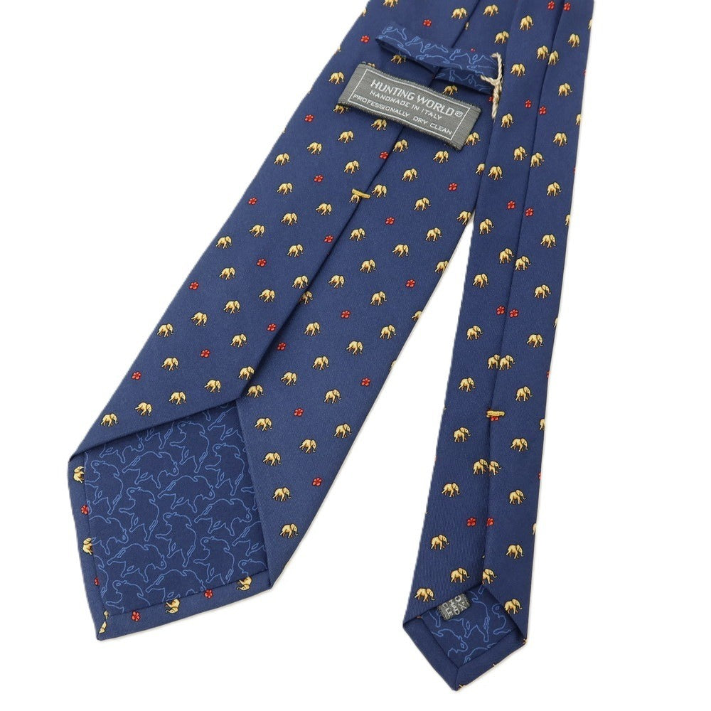 【SALE30%OFF/返品不可】【中古】ハンティングワールド HUNTING WORLD シルク エレファント×花柄 プリント 小紋柄ネクタイ ネイビー系【 状態ランクA 】【 メンズ 】