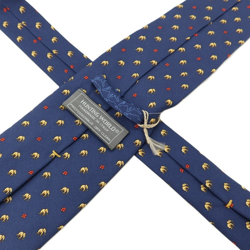 【SALE30%OFF/返品不可】【中古】ハンティングワールド HUNTING WORLD シルク エレファント×花柄 プリント 小紋柄ネクタイ ネイビー系【 状態ランクA 】【 メンズ 】