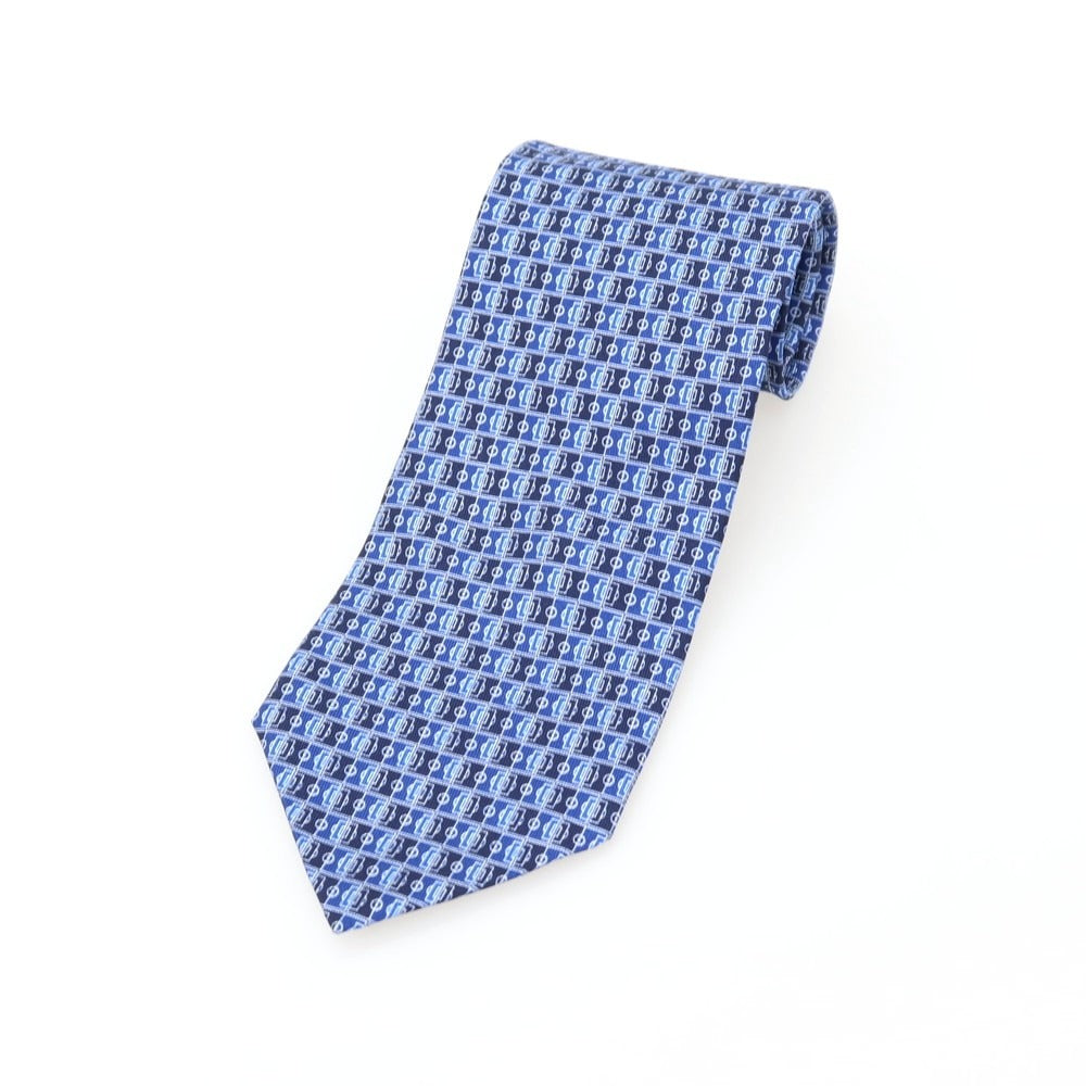 【中古】ダンヒル Dunhill サッカー日本代表オフィシャルグッズ シルク サッカーフィールド柄 プリント ネクタイ ブルーxネイビー【 状態ランクA 】【 メンズ 】