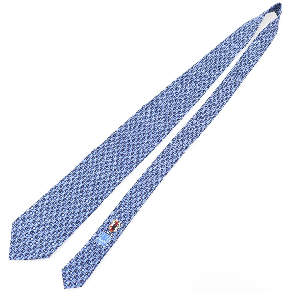 【中古】ダンヒル Dunhill サッカー日本代表オフィシャルグッズ シルク サッカーフィールド柄 プリント ネクタイ ブルーxネイビー【 状態ランクA 】【 メンズ 】