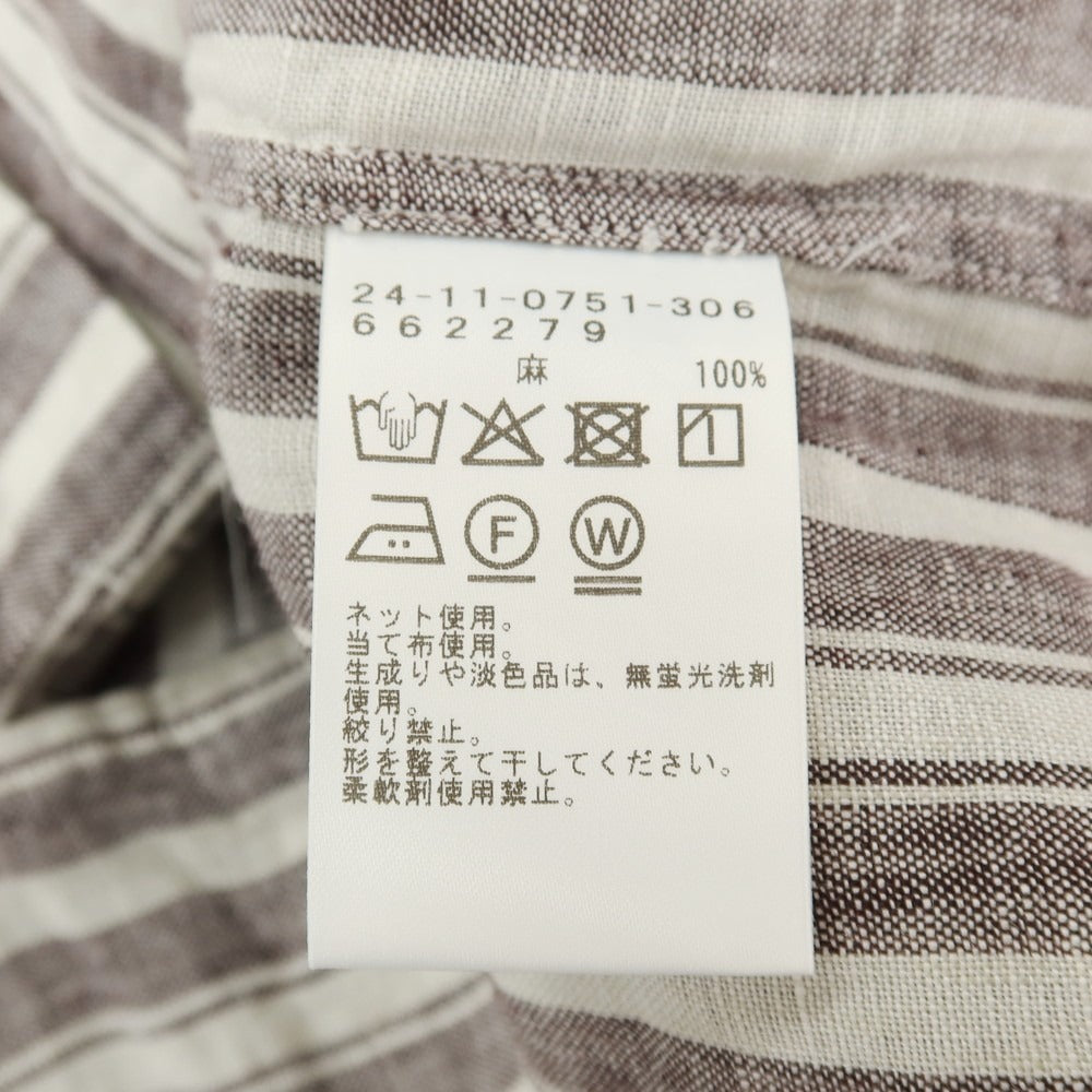 【中古】ブリッラ ペル イル グスト Brilla per il gusto リネン ストライプ ワイドカラー プルオーバーシャツ ダークブラウンxオフホワイト【サイズS】【 状態ランクB 】【 メンズ 】