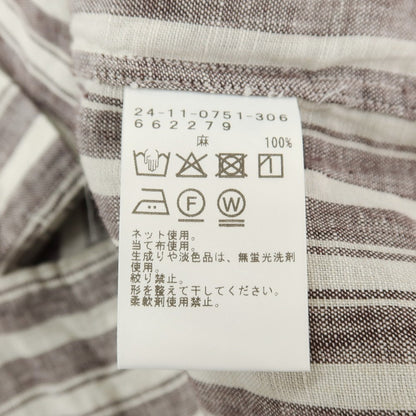 【中古】ブリッラ ペル イル グスト Brilla per il gusto リネン ストライプ ワイドカラー プルオーバーシャツ ダークブラウンxオフホワイト【サイズS】【 状態ランクB 】【 メンズ 】
