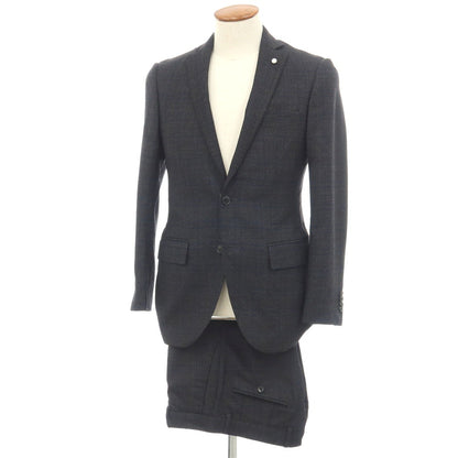 【中古】ルイジ ビアンキ マントヴァ Luigi Bianchi Mantova ウール チェック 2つボタンスーツ ダークグレーxネイビー【サイズ46】【 状態ランクC 】【 メンズ 】