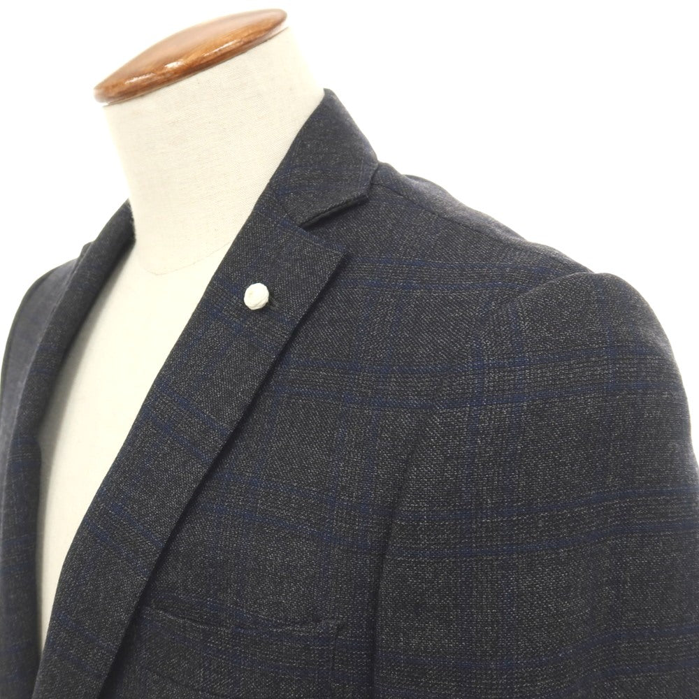【中古】ルイジ ビアンキ マントヴァ Luigi Bianchi Mantova ウール チェック 2つボタンスーツ ダークグレーxネイビー【サイズ46】【 状態ランクC 】【 メンズ 】