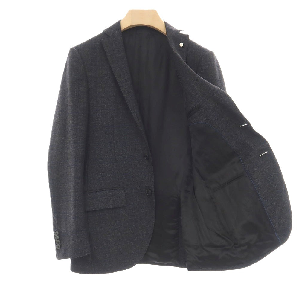 【中古】ルイジ ビアンキ マントヴァ Luigi Bianchi Mantova ウール チェック 2つボタンスーツ ダークグレーxネイビー【サイズ46】【 状態ランクC 】【 メンズ 】
