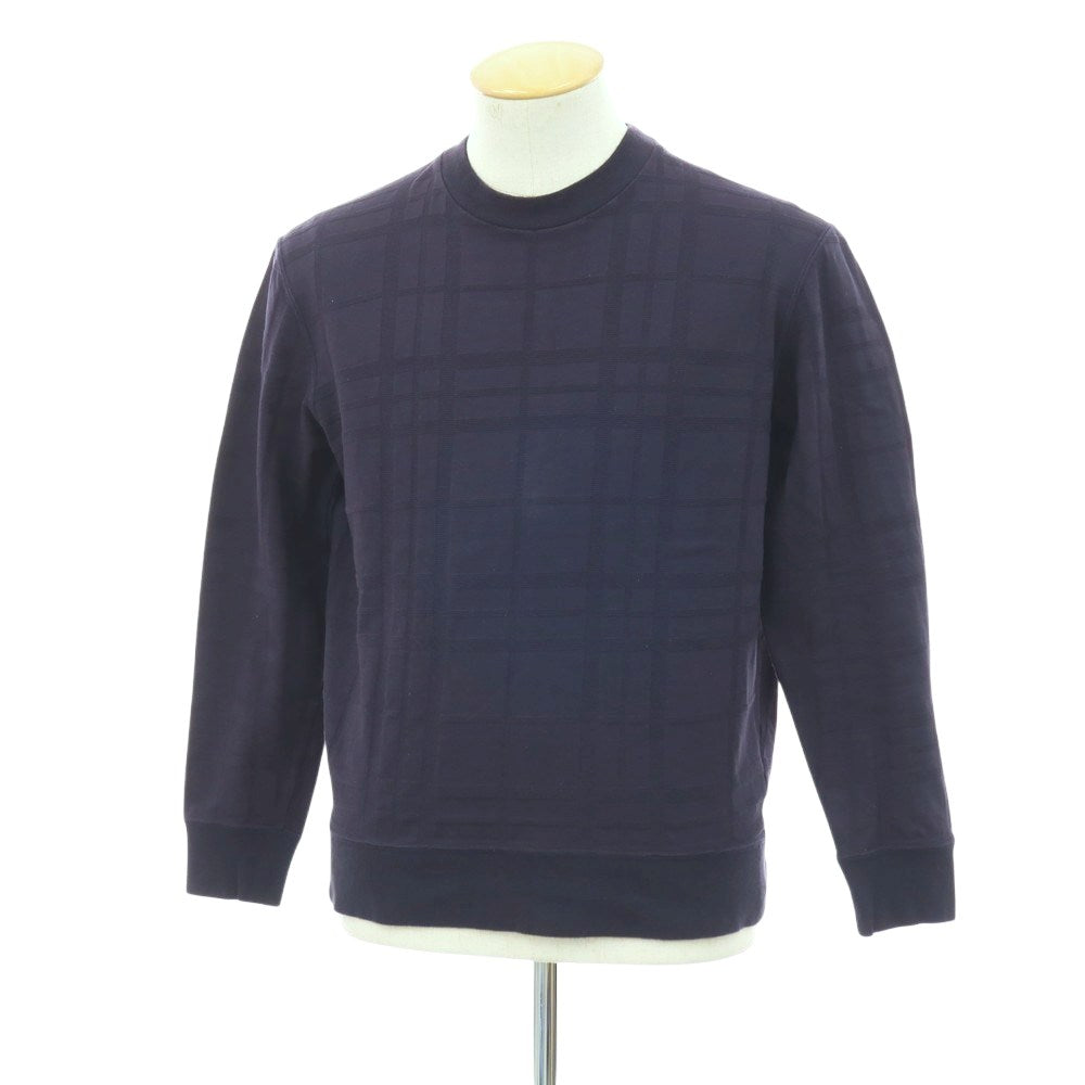 【中古】スリードッツ three dots コットン ジャカード チェック クルーネック 長袖Ｔシャツ ネイビー【サイズS】【 状態ランクC 】【 メンズ 】