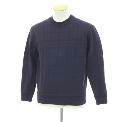 【中古】スリードッツ three dots コットン ジャカード チェック クルーネック 長袖Ｔシャツ ネイビー【サイズS】【 状態ランクC 】【 メンズ 】