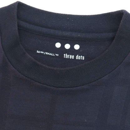 【中古】スリードッツ three dots コットン ジャカード チェック クルーネック 長袖Ｔシャツ ネイビー【サイズS】【 状態ランクC 】【 メンズ 】
