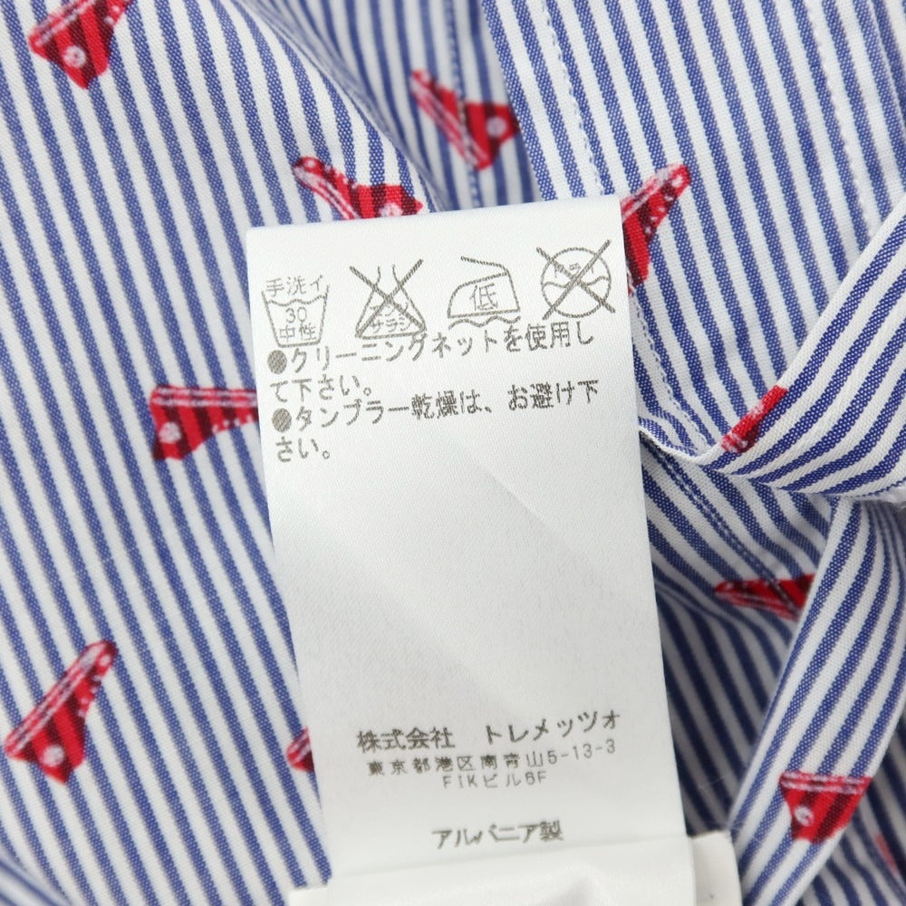 【中古】チット CIT LUXURY コットン スニーカープリント×ストライプ バンドカラー カジュアルシャツ ブルーxホワイト【サイズ37】【 状態ランクB 】【 メンズ 】