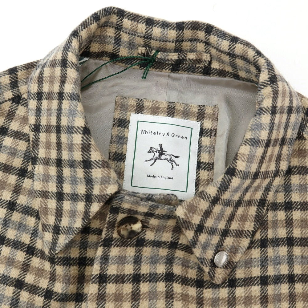 【新品】ホワイトリーアンドグリーン Whiteley&amp;Green ウールカシミヤ チェック ハダースフィールド ベルテッド ステンカラーコート ベージュxブラック【サイズ40】【 状態ランクN 】【 メンズ 】