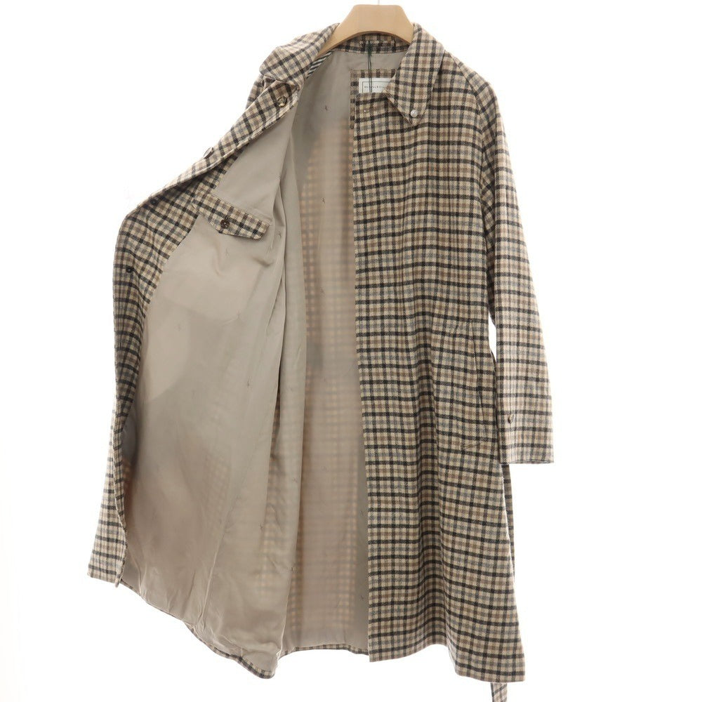 【新品】ホワイトリーアンドグリーン Whiteley&amp;Green ウールカシミヤ チェック ハダースフィールド ベルテッド ステンカラーコート ベージュxブラック【サイズ38】【 状態ランクN 】【 メンズ 】