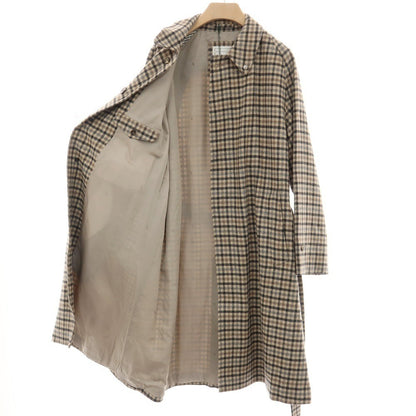【新品】ホワイトリーアンドグリーン Whiteley&amp;Green ウールカシミヤ チェック ハダースフィールド ベルテッド ステンカラーコート ベージュxブラック【サイズ38】【 状態ランクN 】【 メンズ 】