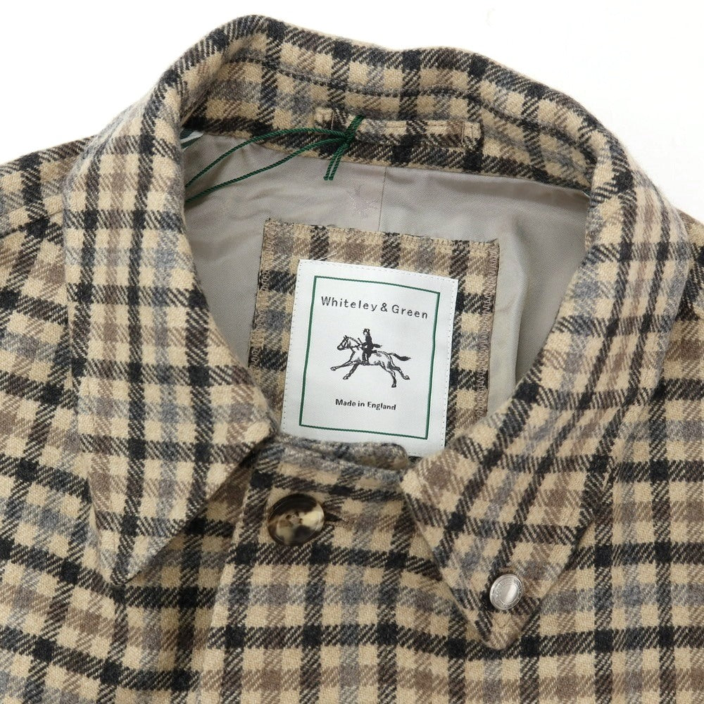 【新品】ホワイトリーアンドグリーン Whiteley&amp;Green ウールカシミヤ チェック ハダースフィールド ベルテッド ステンカラーコート ベージュxブラック【サイズ38】【 状態ランクN 】【 メンズ 】