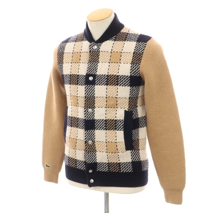 【中古】ラコステ LACOSTE ウールナイロンポリウレタン チェック ニットジャケット ベージュxネイビー【サイズXS】【 状態ランクB 】【 メンズ 】