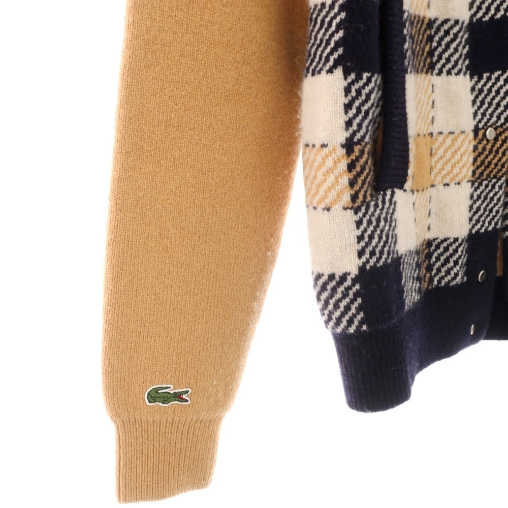 【中古】ラコステ LACOSTE ウールナイロンポリウレタン チェック ニットジャケット ベージュxネイビー【サイズXS】【 状態ランクB 】【 メンズ 】