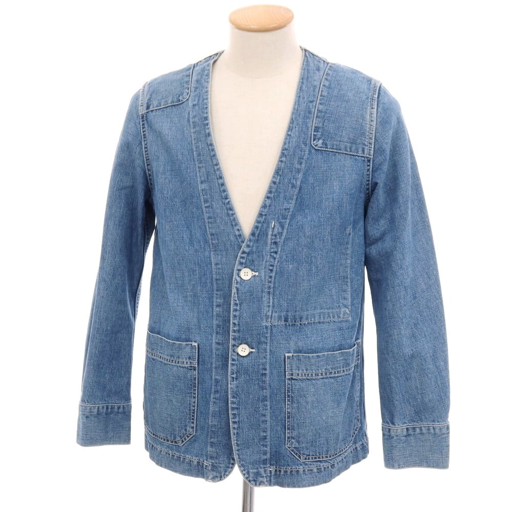 【中古】レミレリーフ REMI RELIEF コットン ノーカラー デニムジャケット ブルー【サイズS】【 状態ランクC 】【 メンズ 】
