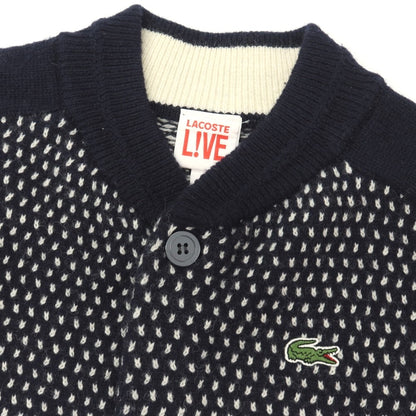 【中古】ラコステ LACOSTE L!VE ウールナイロン カーディガン ネイビーxホワイト【サイズXS】【 状態ランクC 】【 メンズ 】