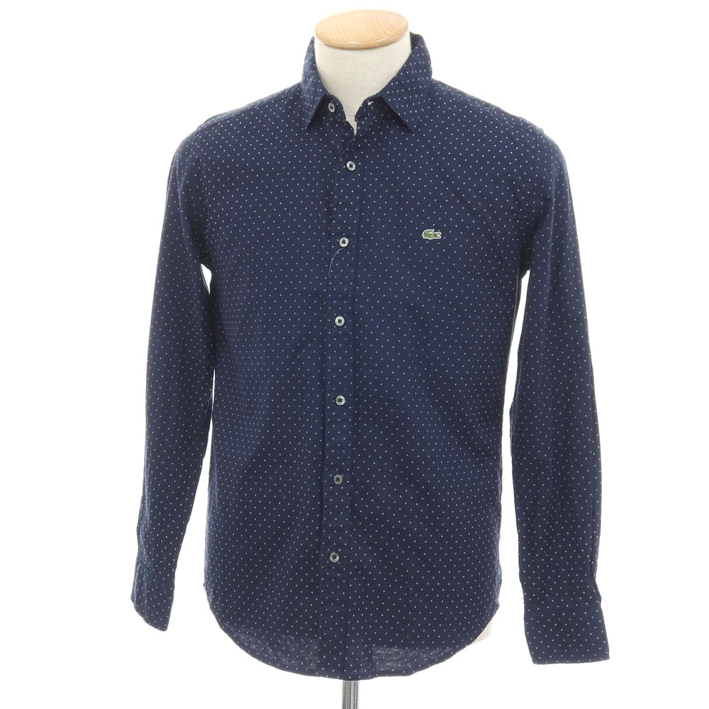 【中古】ラコステ LACOSTE コットン ドット ショートカラー カジュアルシャツ ネイビー【サイズ2】【 状態ランクB 】【 メンズ 】