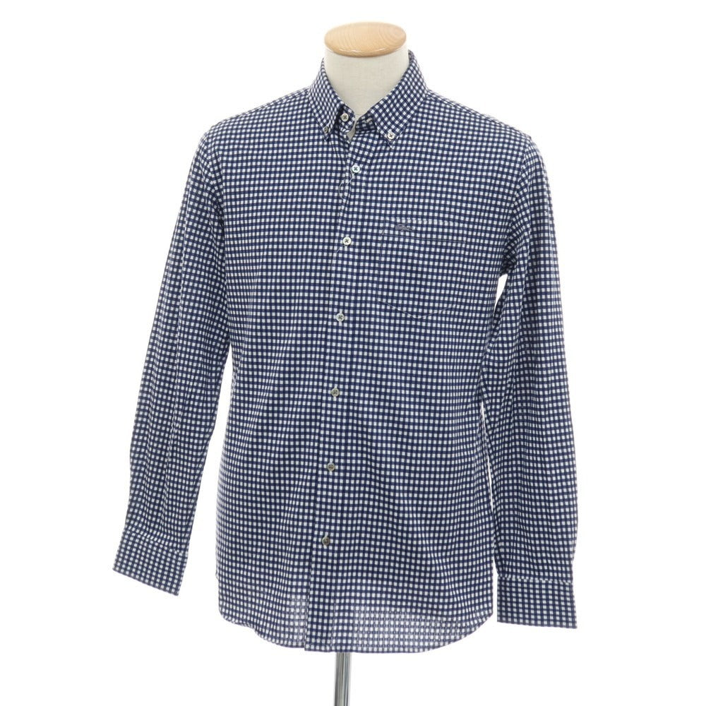 【中古】ラコステ LACOSTE コットンポリエステル チェック ボタンダウン カジュアルシャツ ネイビーxホワイト【サイズ3】【 状態ランクB 】【 メンズ 】