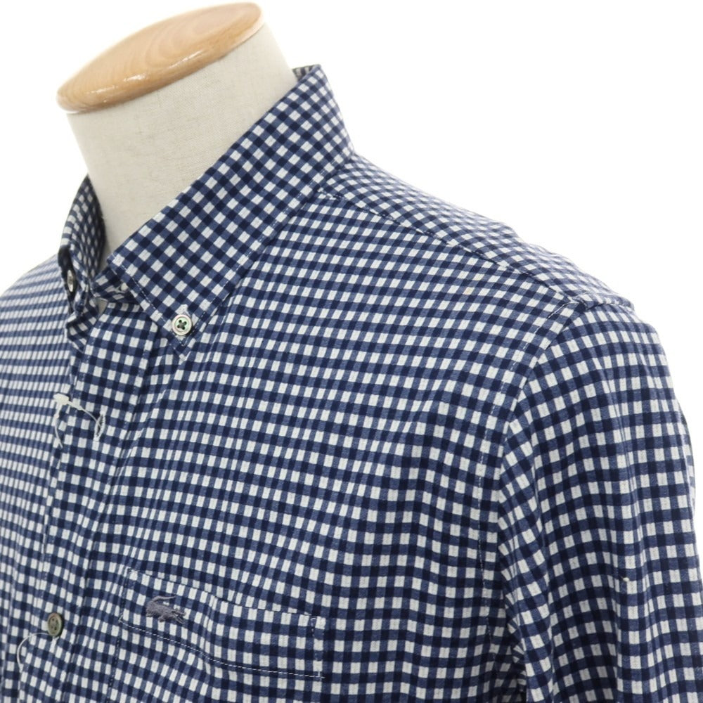【中古】ラコステ LACOSTE コットンポリエステル チェック ボタンダウン カジュアルシャツ ネイビーxホワイト【サイズ3】【 状態ランクB 】【 メンズ 】