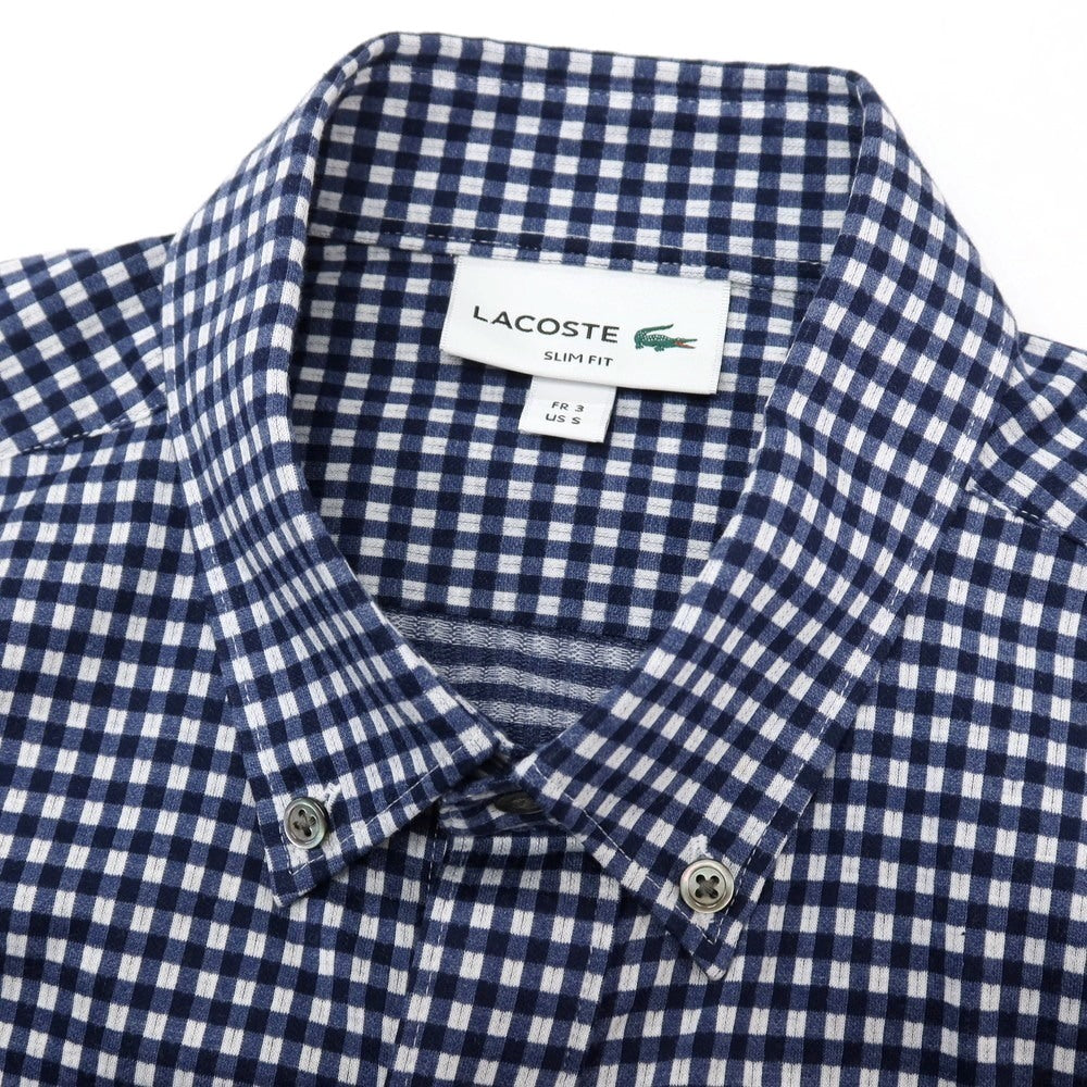 【中古】ラコステ LACOSTE コットンポリエステル チェック ボタンダウン カジュアルシャツ ネイビーxホワイト【サイズ3】【 状態ランクB 】【 メンズ 】