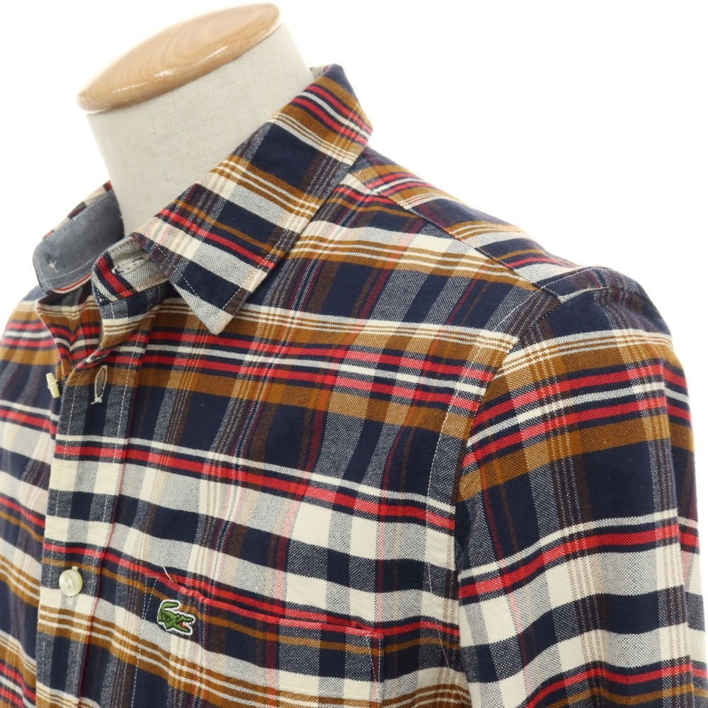 【中古】ラコステ LACOSTE コットン チェック レギュラーカラー カジュアルシャツ ネイビーxブラウン【サイズ38】【 状態ランクB 】【 メンズ 】
