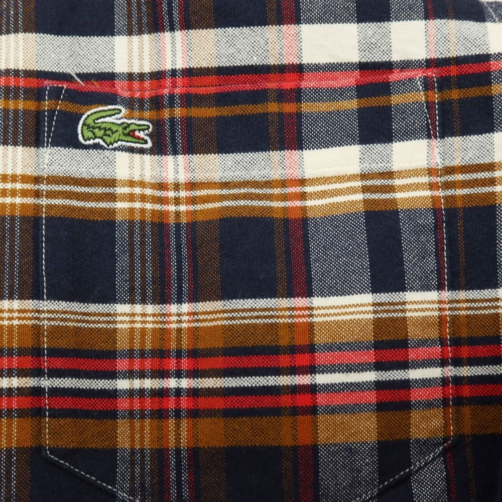 【中古】ラコステ LACOSTE コットン チェック レギュラーカラー カジュアルシャツ ネイビーxブラウン【サイズ38】【 状態ランクB 】【 メンズ 】