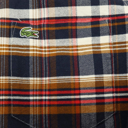 【中古】ラコステ LACOSTE コットン チェック レギュラーカラー カジュアルシャツ ネイビーxブラウン【サイズ38】【 状態ランクB 】【 メンズ 】