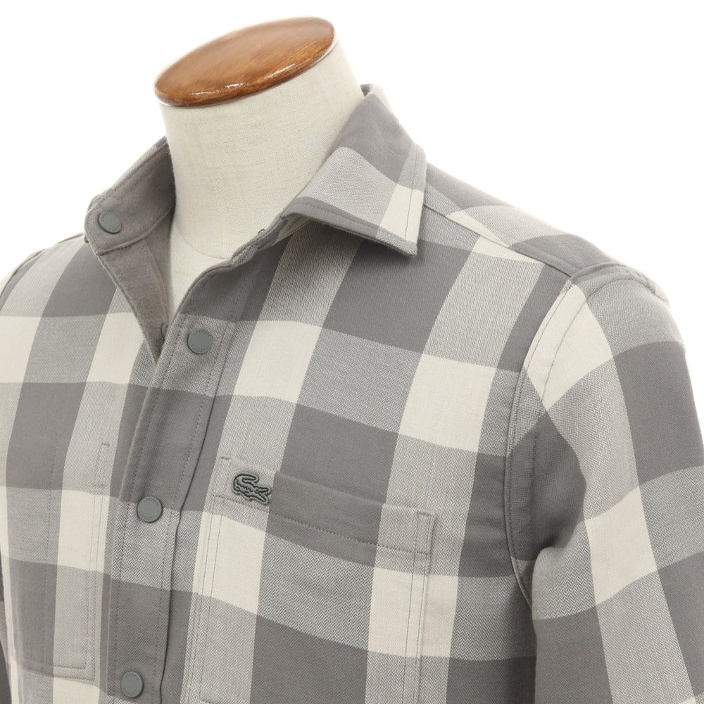 【中古】ラコステ LACOSTE コットンポリエステルポリウレタン チェック×無地 リバーシブル カジュアルシャツ グレー系【サイズ38】【 状態ランクB 】【 メンズ 】
