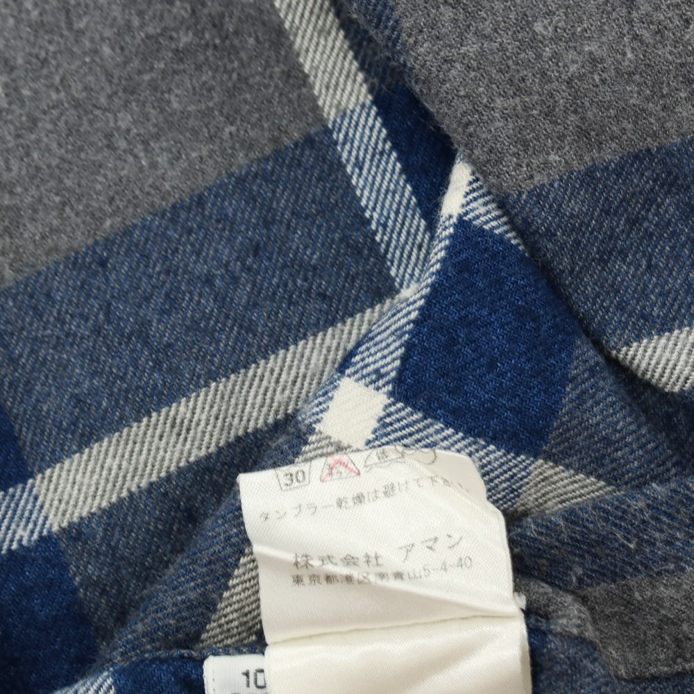 【中古】フィナモレ Finamore コットン チェック ホリゾンタルカラー カジュアルシャツ グレーxブルー【サイズXS】【 状態ランクB 】【 メンズ 】