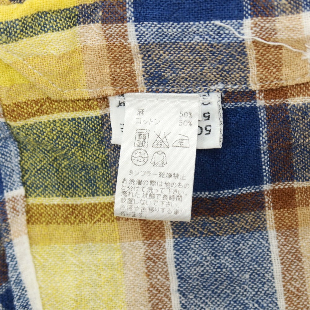 【中古】フィナモレ Finamore リネンコットン チェック ホリゾンタルカラー カジュアルシャツ イエローxブルー【サイズXS】【 状態ランクB 】【 メンズ 】