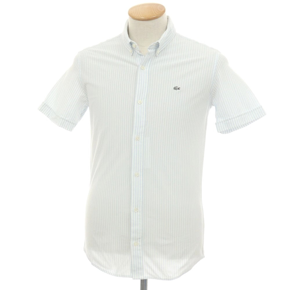 【中古】ラコステ LACOSTE コットンポリエステル ストライプ ボタンダウン 半袖シャツ ホワイトxライトブルー【サイズ3】【 状態ランクA 】【 メンズ 】