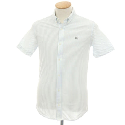【中古】ラコステ LACOSTE コットンポリエステル ストライプ ボタンダウン 半袖シャツ ホワイトxライトブルー【サイズ3】【 状態ランクA 】【 メンズ 】