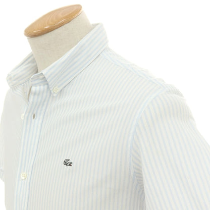 【中古】ラコステ LACOSTE コットンポリエステル ストライプ ボタンダウン 半袖シャツ ホワイトxライトブルー【サイズ3】【 状態ランクA 】【 メンズ 】